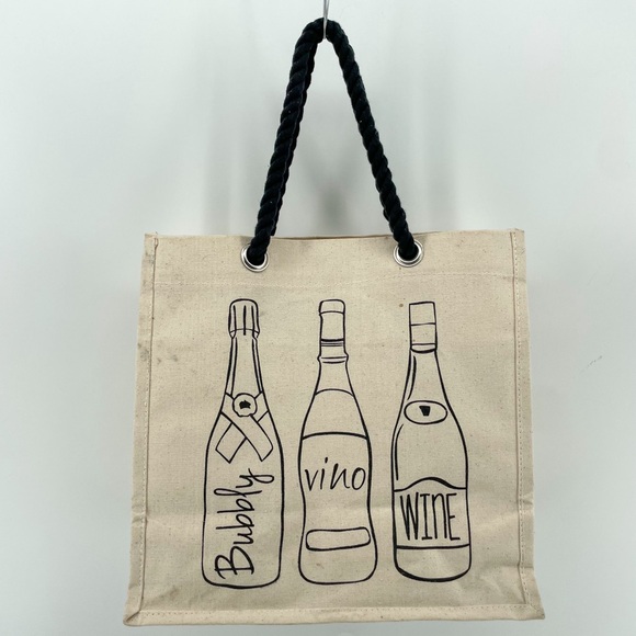 Unbranded Canvas Tote Bag for Wine Bottles Vino Bubbly - Picture 1 of 10